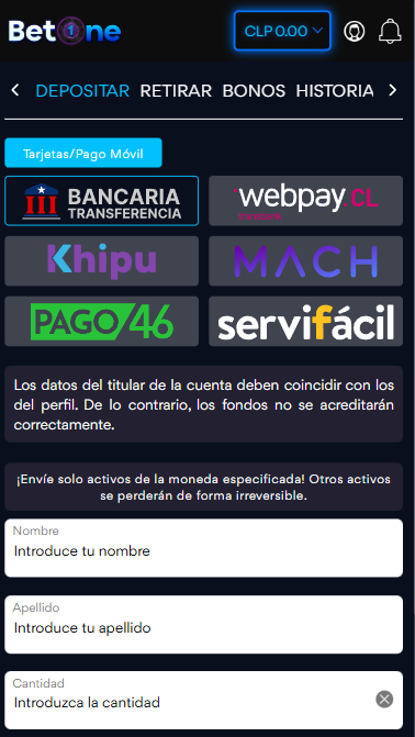 Datos de Pago Bet One